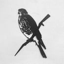 The Metalbird Seconds - PIWAKAWAKA AND BABY - XL by metalbird is a black and white metal silhouette sculpture of a bird on a branch, with slight imperfections that add character to this unique artistic piece.