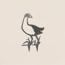 A simple black and white illustration of a pūkeko standing among stylized grass on a plain beige background, inspired by the playful charm of a kiwiana gift from Metalbird New Zealand.