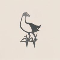 A simple black and white illustration of a pūkeko standing among stylized grass on a plain beige background, inspired by the playful charm of a kiwiana gift from Metalbird New Zealand.